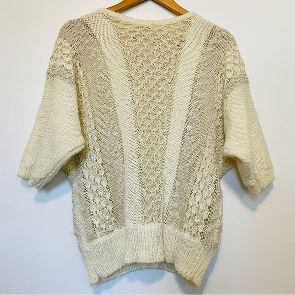 💫 80s Loose Knit Dolman Sleeve Creamy Pearl Beaded Detail Sweater - Picture 5 of 6